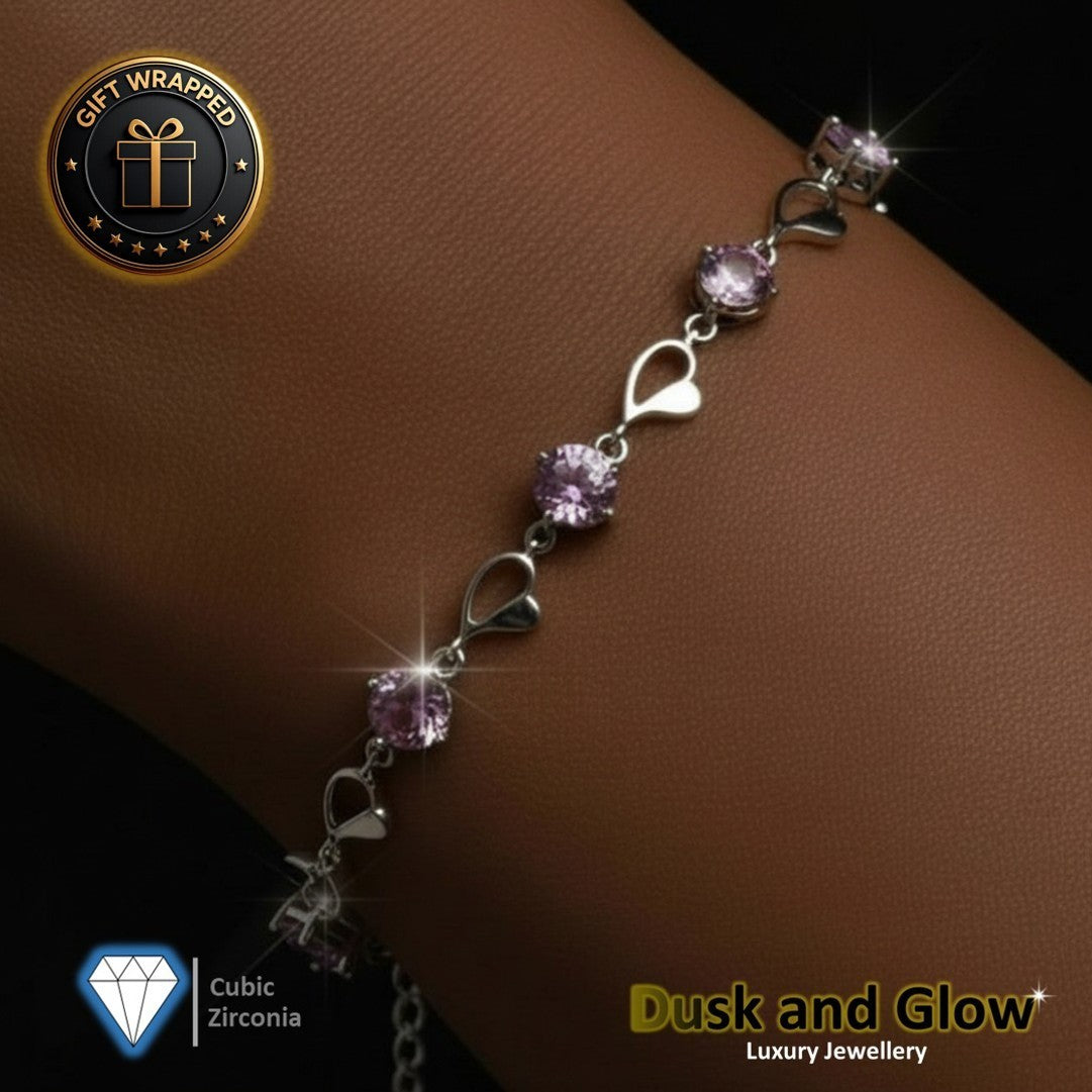 Women Heart Charm Bracelet 925 Silver Plated CZ Crystal Stone Ladies Gift NEW UK3