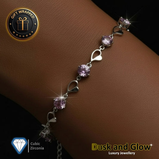Women Heart Charm Bracelet 925 Silver Plated CZ Crystal Stone Ladies Gift NEW UK3