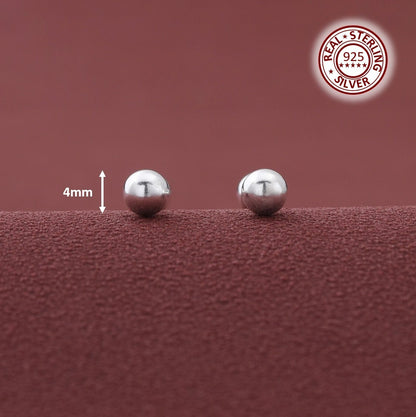 S925 Sterling Silver Stud Earrings Round Ball Women Girls Jewellery Gift UK NEW1