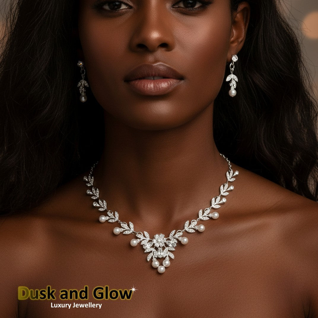 Women Faux Pearl Jewellery Set Necklace Earrings Ladies Bride Wedding Gift UK1