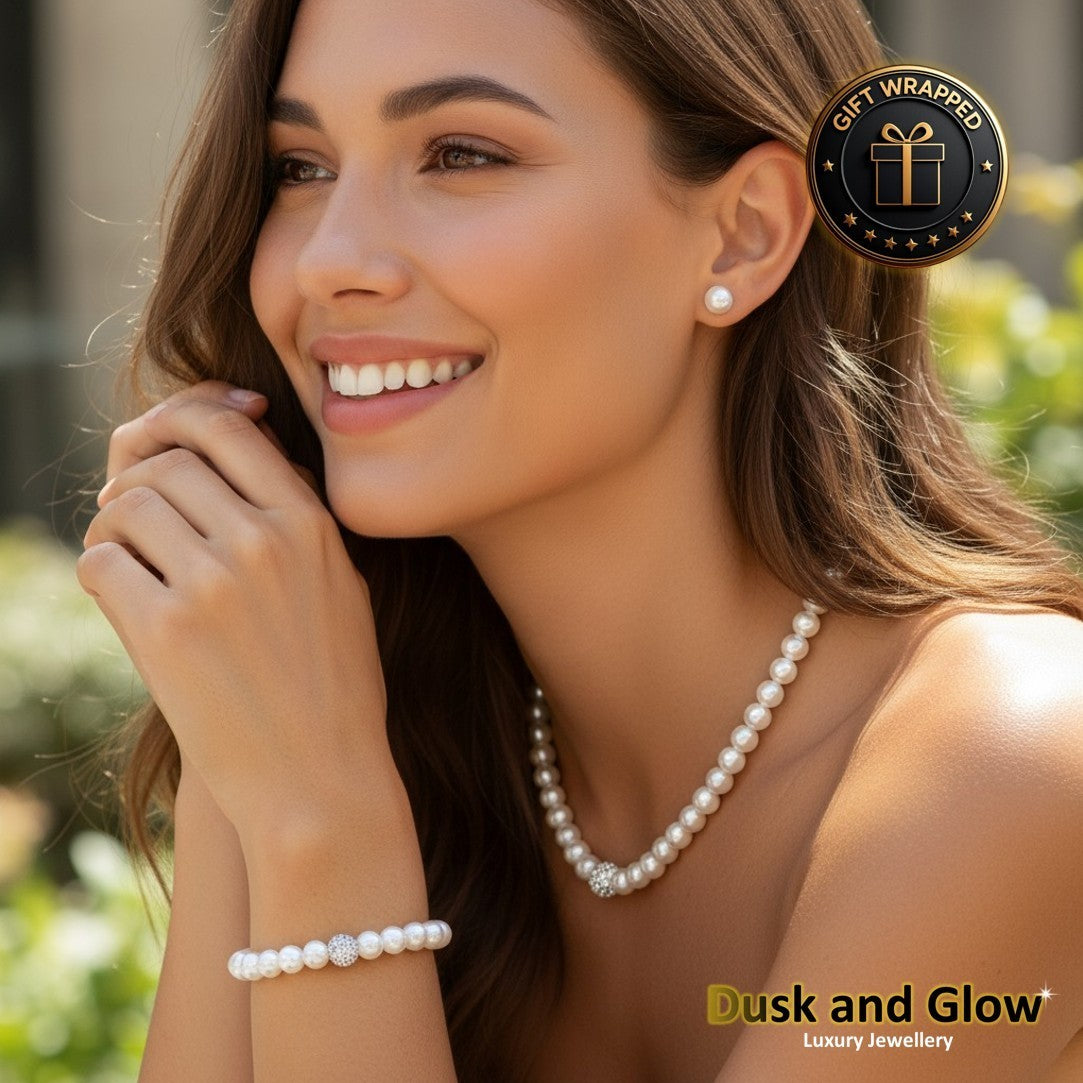 UK Women Ladies Faux Pearl Jewelry Necklace Bracelet Earrings Set Wedding Gift4
