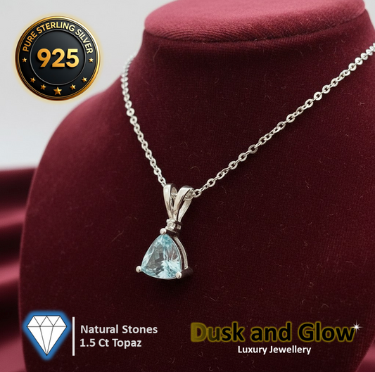 1.5CT Blue Topaz Necklace Pendant Pure 925 Sterling Silver Minimalist Design UK1