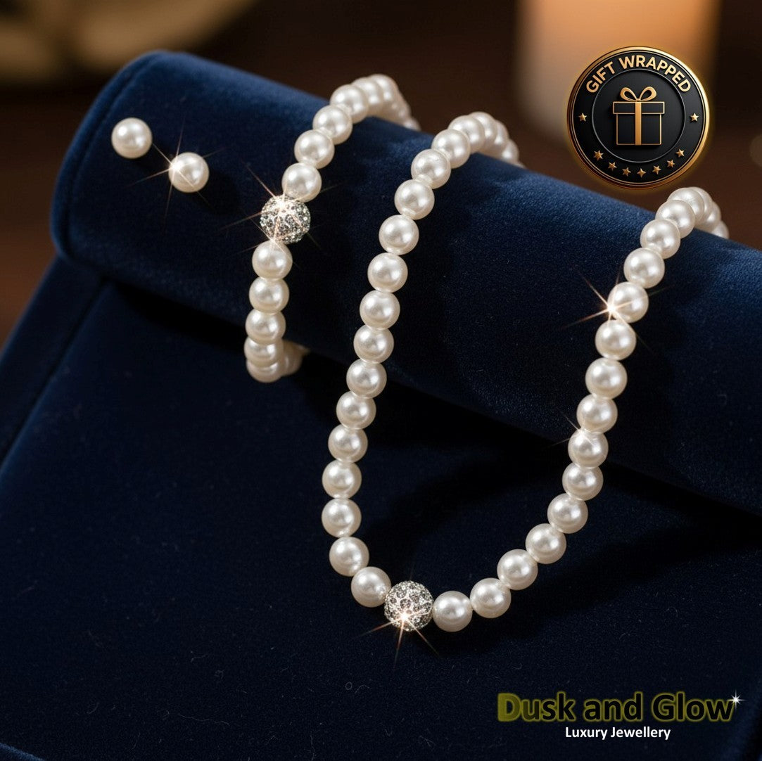 UK Women Ladies Faux Pearl Jewelry Necklace Bracelet Earrings Set Wedding Gift3