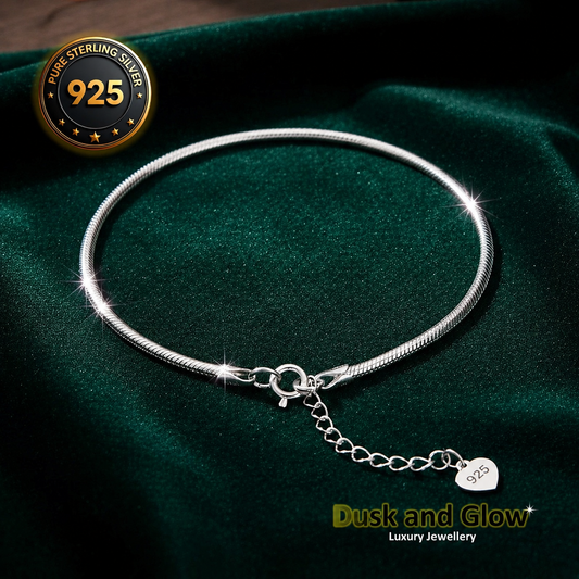 Solid 925 Sterling Silver Snake Bracelet 2mm Minimalist Luxury