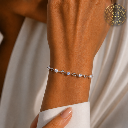 Solid Sterling Silver Heart Charm Bracelet