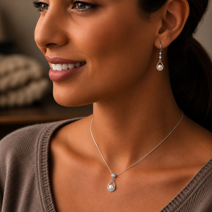 Freshwater Pearl Necklace & Earrings Set | Sterling Silver