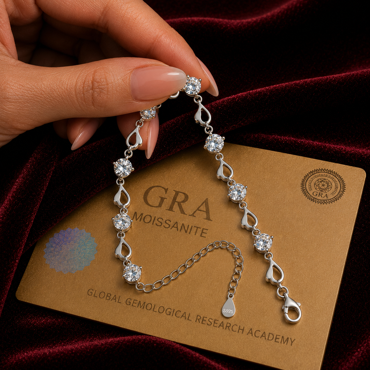 4ct Moissanite Silver Heart Charm Bracelet