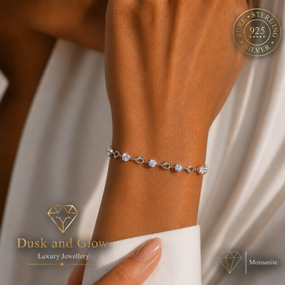 4ct Moissanite Silver Heart Charm Bracelet