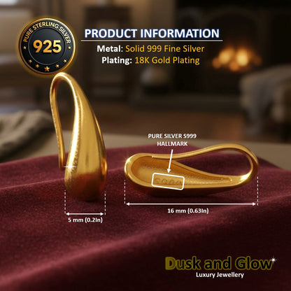 Luxury 18ct Gold Plated Teardrop Drop Earrings Pure S999 Fine Silver