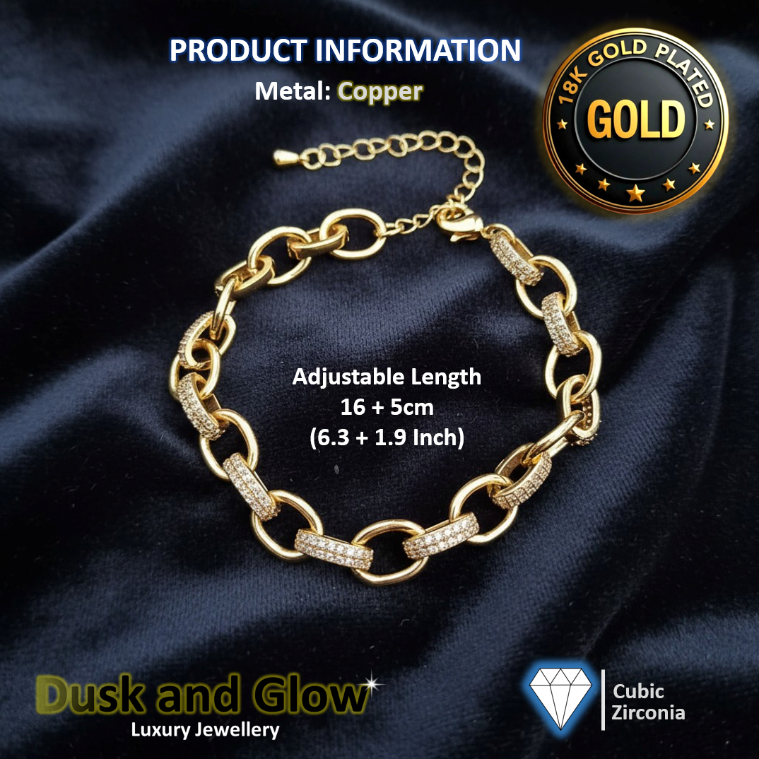 18ct Gold Plated Belcher Bracelet CZ Cubic Zirconia Paved Luxury Chain UK NEW