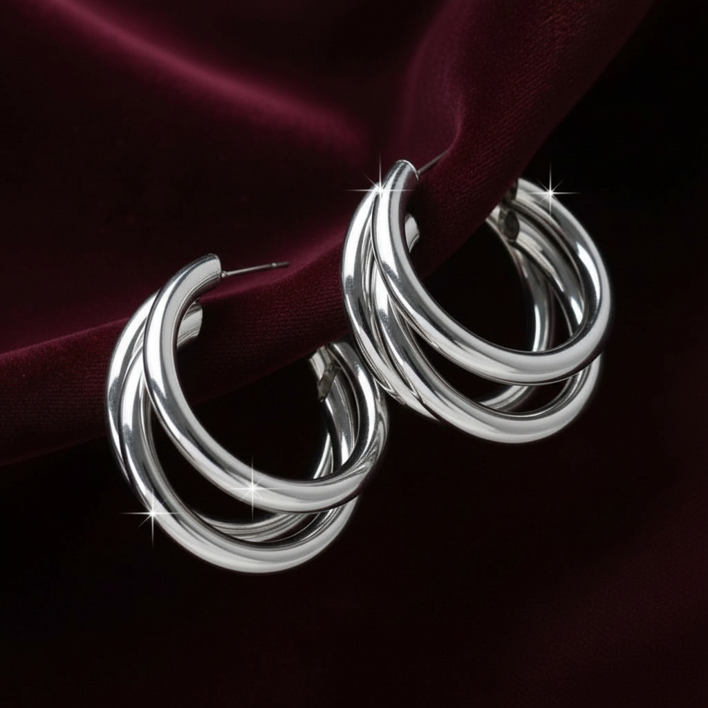 Gold Tri-Hoop Design Stud Earrings