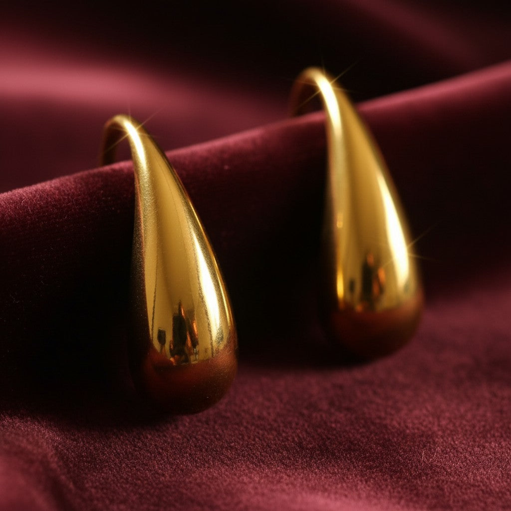 Luxury 18ct Gold Plated Teardrop Drop Earrings Pure S999 Fine Silver