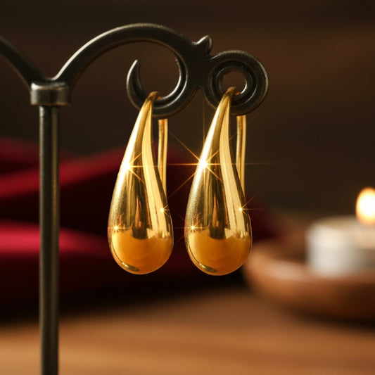 Luxury 18ct Gold Plated Teardrop Drop Earrings Pure S999 Fine Silver