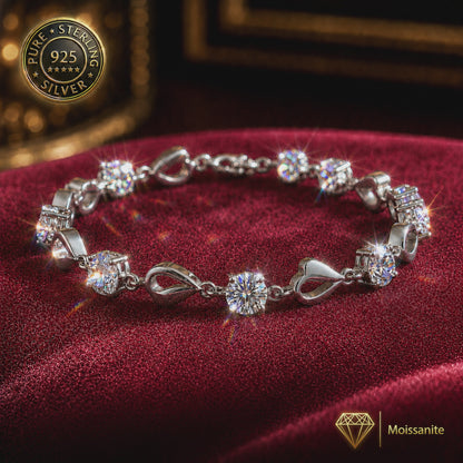 4ct Moissanite Silver Heart Charm Bracelet