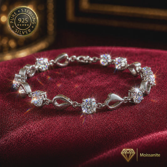 4ct Moissanite Silver Heart Charm Bracelet